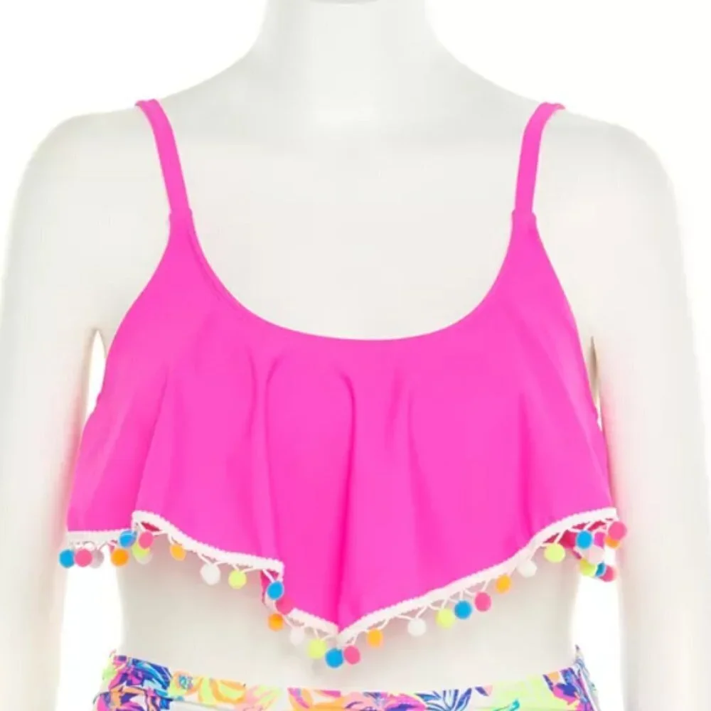 SO Pom-Pom Handkerchief Flounce Bikini Top NWT